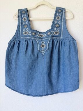 Wrangler Retro Embroidered Chambray Tank Top XL Western Boho Cotton